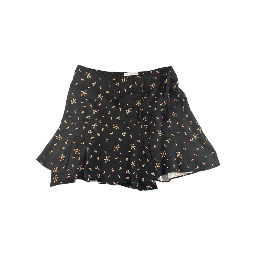 URBAN OUTFITTERS Black Floral Print Mini Wrap Skirt